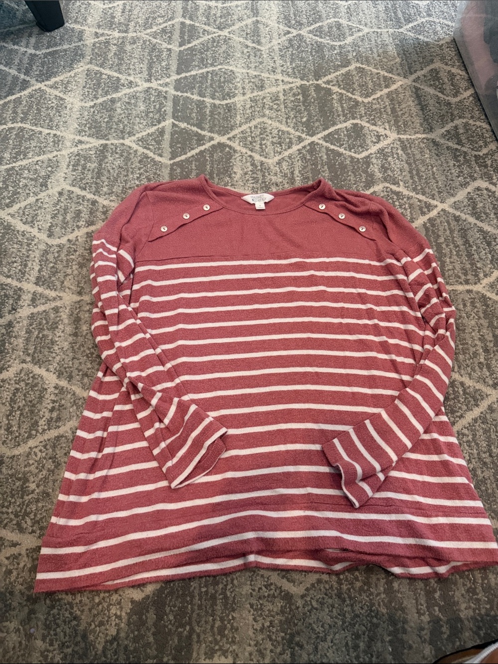 Market & Spruce Dusty Rose and White Striped Button-Shoulder Long Sleeve Tee